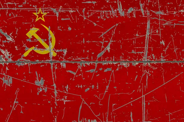 Bandera Unión Soviética Pintada Sobre Una Superficie Sucia Agrietada Patrón — Foto de Stock