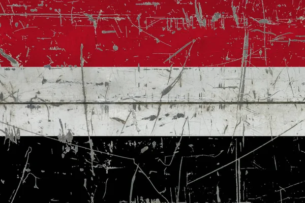 Çatlamış Kirli Yüzeyde Yemen Bayrağı Var Klasik Stil Yüzeyinde Ulusal — Stok fotoğraf