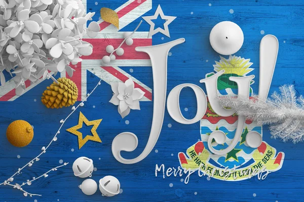 Cayman Adaları Bayrağı Ahşap Masada Joy Metniyle Yılbaşı Yeni Yıl — Stok fotoğraf