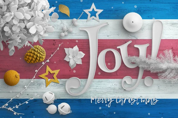 Kosta Rika Bayrağı Ahşap Masada Joy Metniyle Yılbaşı Yeni Yıl — Stok fotoğraf