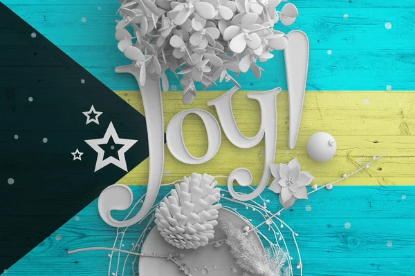 Bahamská Vlajka Dřevěném Stole Textem Joy Vánoční Nový Rok Pozadí — Stock fotografie