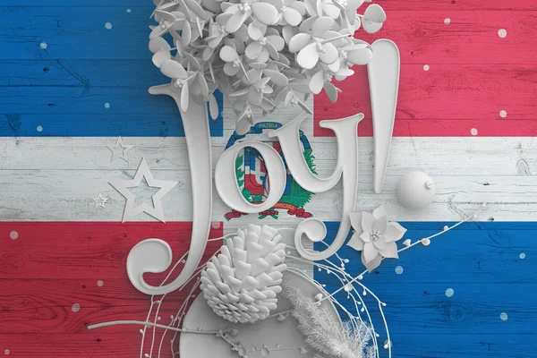Dominikánská Republika Vlajka Dřevěném Stole Textem Joy Vánoční Nový Rok — Stock fotografie