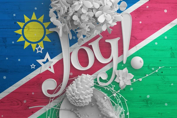 Namibië Vlag Houten Tafel Met Joy Tekst Kerst Nieuwjaar Achtergrond — Stockfoto