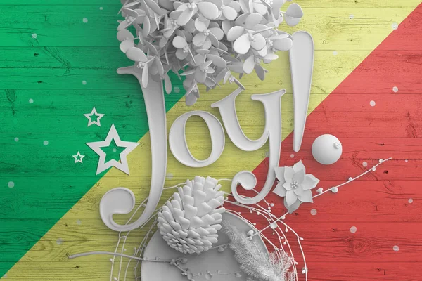 Republiek Congo Vlag Houten Tafel Met Joy Tekst Kerst Nieuwjaar — Stockfoto