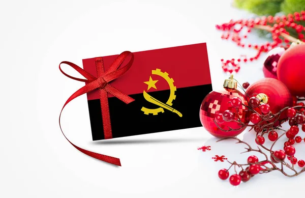Bandera Angola Tarjeta Invitación Año Nuevo Con Concepto Adornos Navidad — Foto de Stock