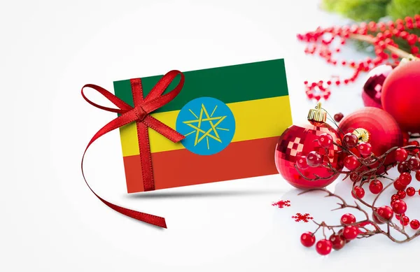 Etiopía Bandera Tarjeta Invitación Año Nuevo Con Concepto Adornos Navidad — Foto de Stock