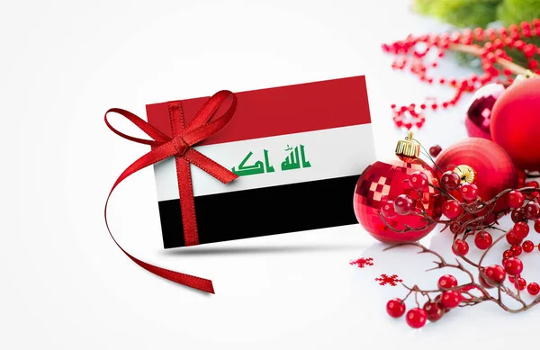 Bandera Irak Tarjeta Invitación Año Nuevo Con Concepto Adornos Navidad — Foto de Stock