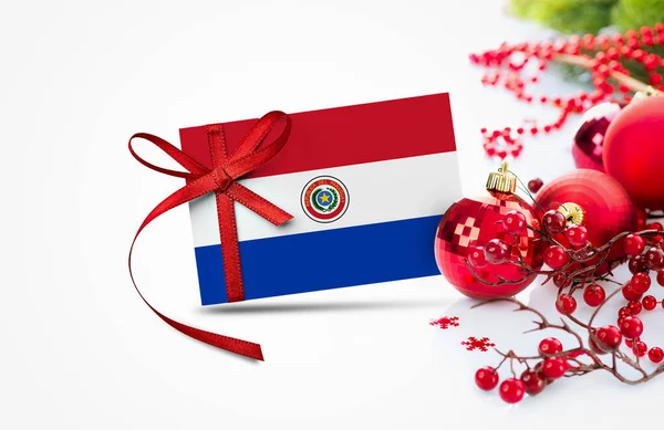 Bandera Paraguay Tarjeta Invitación Año Nuevo Con Concepto Adornos Navidad — Foto de Stock