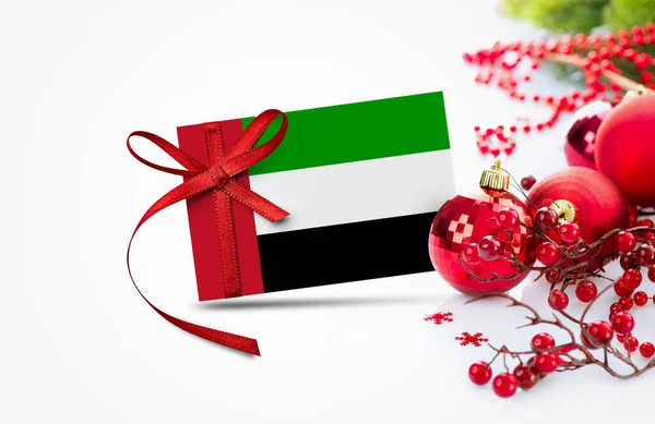 United Arab Emirates Flag New Year Invitation Card Red Christmas — Stock Photo, Image