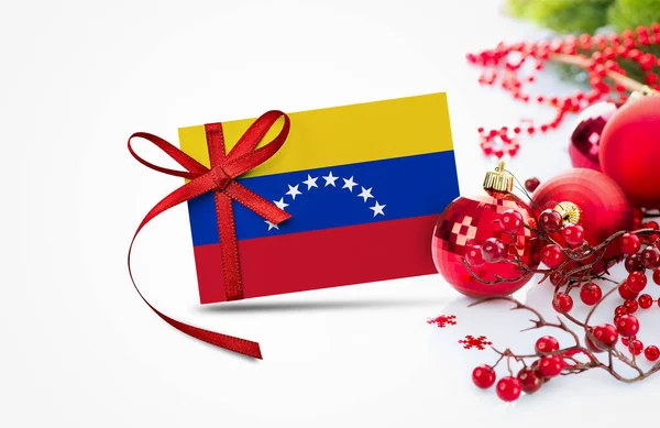 Bandera Venezuela Tarjeta Invitación Año Nuevo Con Concepto Adornos Navidad — Foto de Stock