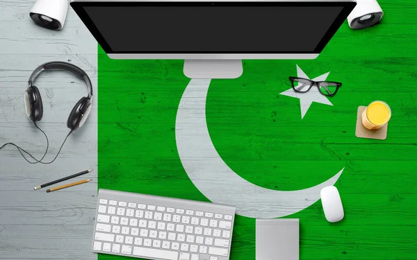 Pakistan Fundal Pavilion Căști Tastatură Calculator Mouse Masa Birou Național — Fotografie, imagine de stoc