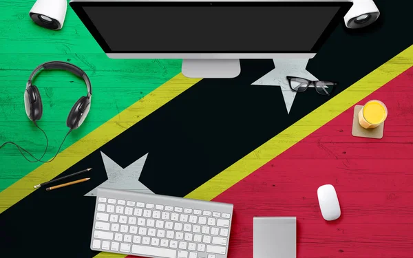 Saint Kitts Nevis Flag Background Headphone Computer Keyboard Mouse National — стокове фото