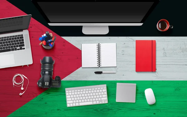 Jordan Flag Background Headphone Camera Notebook Mouse National Office Desk — Stock Photo, Image