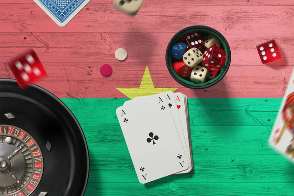 Burkina Faso Casino Theme Aces Poker Game Cards Chips Red — Stock Photo, Image