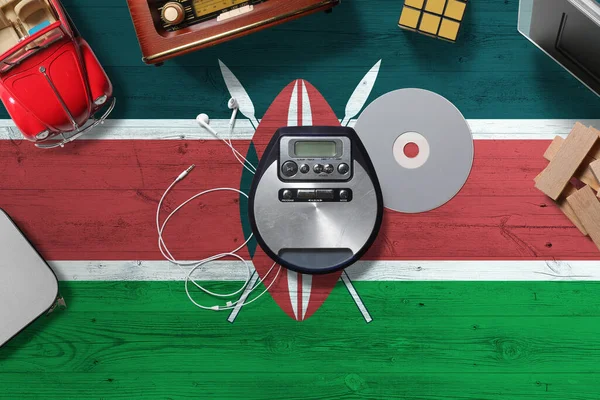 Bandera Kenia Escritorio Madera Con Concepto Medios Digitales Retro Tema — Foto de Stock