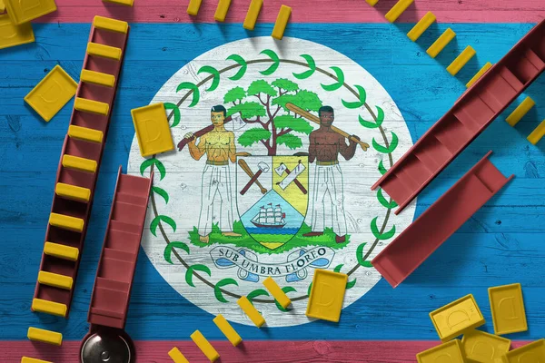 Belize Flaga Tła Narodowego Domino Drewnianym Stole Widok Góry Pojęcie — Zdjęcie stockowe