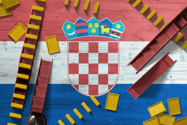 Bandera Croacia Con Fondo Nacional Con Dominó Sobre Mesa Madera — Foto de Stock