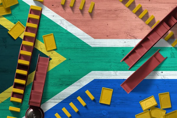 Bandiera Sudafricana Con Sfondo Nazionale Con Domino Tavolo Legno Vista — Foto Stock
