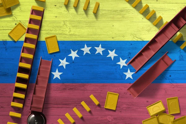 Bandera Venezuela Con Fondo Nacional Con Dominó Sobre Mesa Madera — Foto de Stock