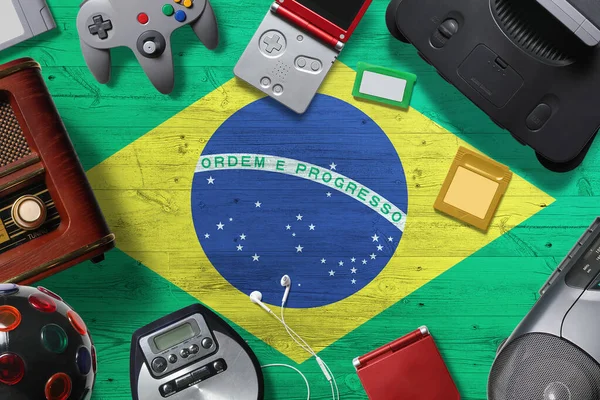 Brazilië Retro Gaming Concept Een Verzameling Van Retro Video Game — Stockfoto