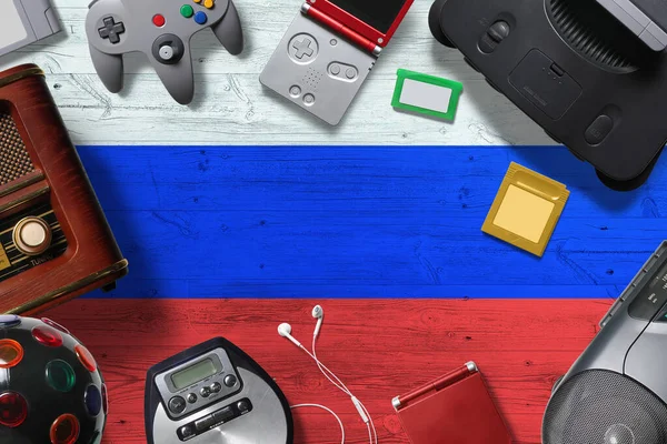 Oroszország Retro Játék Koncepció Retro Videojáték Vezérlők Gyűjteménye Melyeket Felülről — Stock Fotó