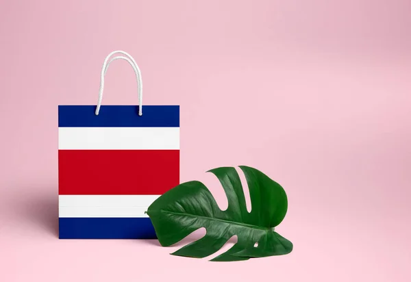 Concepto Compras Costa Rica Bolsa Nacional Cartón Con Hoja Monstera — Foto de Stock