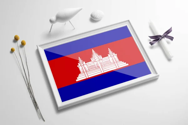 Cambodia Flag Wooden Frame Table White Natural Soft Concept National — Stock Photo, Image