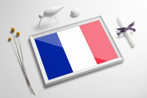 France Flag Wooden Frame Table White Natural Soft Concept National — Stock Photo, Image