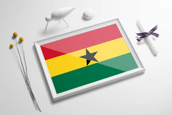 Bandera Ghana Marco Madera Sobre Mesa Blanco Concepto Suave Natural — Foto de Stock