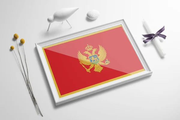 Bandeira Montenegro Moldura Madeira Mesa Branco Conceito Suave Natural Tema — Fotografia de Stock