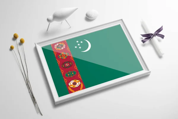 Steagul Turkmenistanului Cadru Lemn Masă Conceptul Alb Natural Moale Tema — Fotografie, imagine de stoc