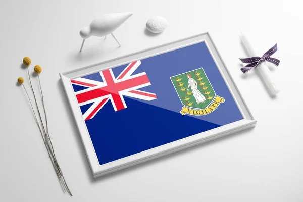 Bandera Las Islas Vírgenes Británicas Marco Madera Sobre Mesa Blanco — Foto de Stock