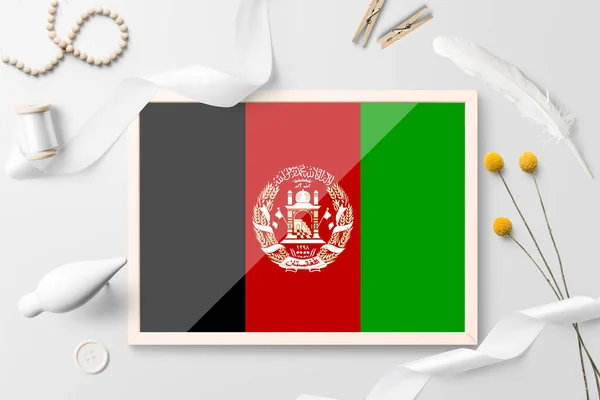 Bandera Afganistán Marco Madera Sobre Fondo Creativo Blanco Tema Blanco — Foto de Stock