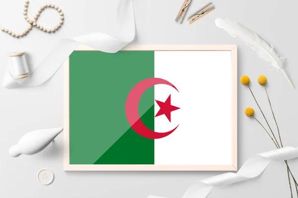 Bandera Argelia Marco Madera Sobre Fondo Creativo Blanco Tema Blanco — Foto de Stock