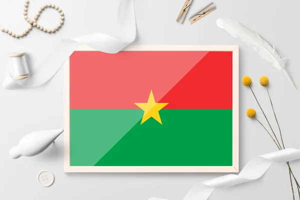 Bandera Burkina Faso Marco Madera Sobre Fondo Creativo Blanco Tema — Foto de Stock