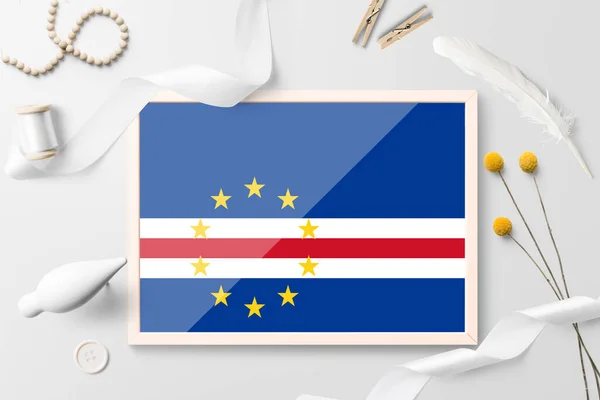 Bandera Cabo Verde Marco Madera Sobre Fondo Creativo Blanco Tema — Foto de Stock