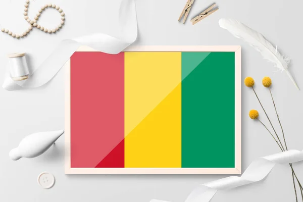 Bandera Guinea Bissau Marco Madera Sobre Fondo Creativo Blanco Tema — Foto de Stock