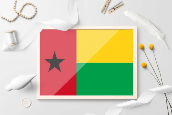 Bandera Guinea Marco Madera Sobre Fondo Creativo Blanco Tema Blanco — Foto de Stock