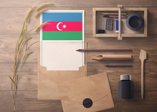 Azerbaiyán Invitación Concepto Carta Celebración Bandera Con Papel Artesanal Sobre — Foto de Stock