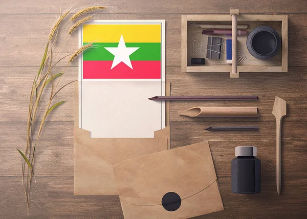 Myanmar Invitación Concepto Carta Celebración Bandera Con Papel Artesanal Sobre — Foto de Stock