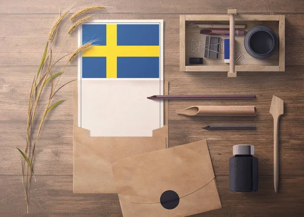 Suecia Invitación Concepto Carta Celebración Bandera Con Papel Artesanal Sobre — Foto de Stock