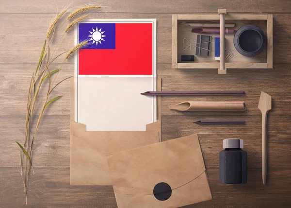 Taiwán Invitación Concepto Carta Celebración Bandera Con Papel Artesanal Sobre — Foto de Stock