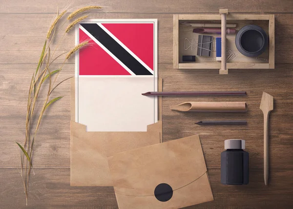 Trinidad Tobago Invitación Concepto Carta Celebración Bandera Con Papel Artesanal — Foto de Stock