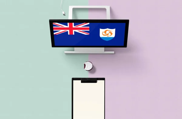 Bandera Nacional Anguila Pantalla Computadora Vista Superior Cupcake Papel Nota — Foto de Stock