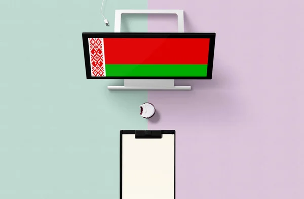 Bandera Nacional Bielorrusia Pantalla Del Ordenador Vista Superior Cupcake Papel — Foto de Stock