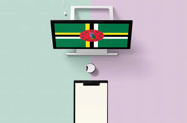 Bandera Nacional Dominica Pantalla Computadora Vista Superior Cupcake Papel Nota — Foto de Stock