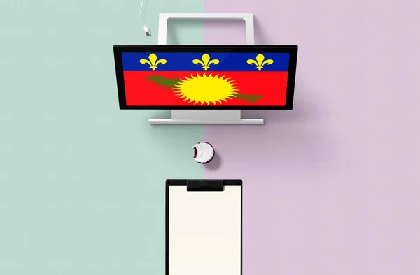 Bandera Nacional Guadalupe Pantalla Computadora Vista Superior Cupcake Papel Nota — Foto de Stock