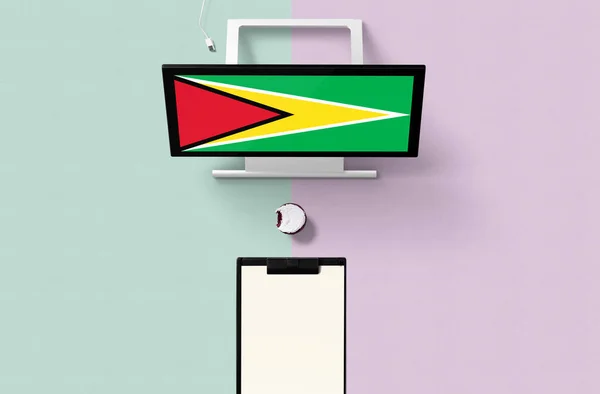 Bandera Nacional Guyana Pantalla Computadora Vista Superior Cupcake Papel Nota — Foto de Stock