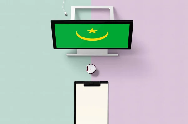 Bandera Nacional Mauritania Pantalla Del Ordenador Vista Superior Cupcake Papel — Foto de Stock