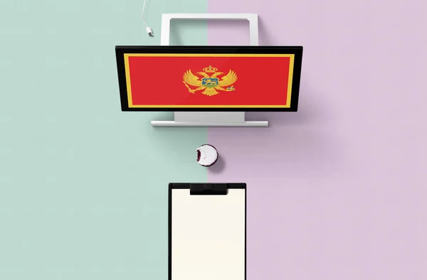 Bandera Nacional Montenegro Pantalla Del Ordenador Vista Superior Cupcake Papel — Foto de Stock